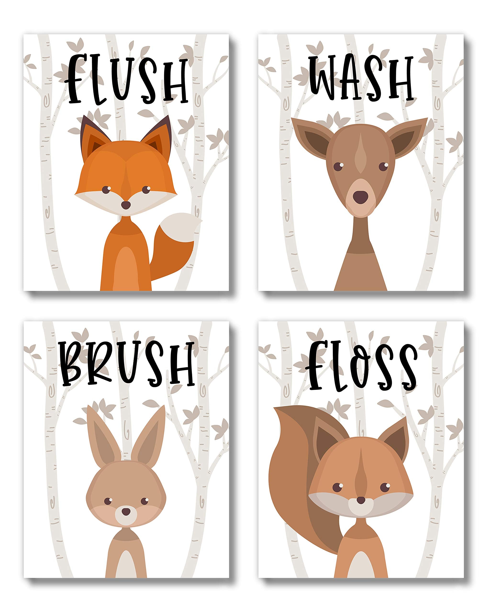 Brooke & Vine woodland animals quad prints for neutral nursery and classroom decor.