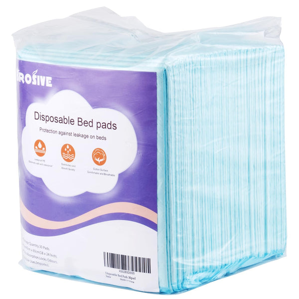 Brosive small disposable bed pad packaging showing a 30-pack for home or travel protection