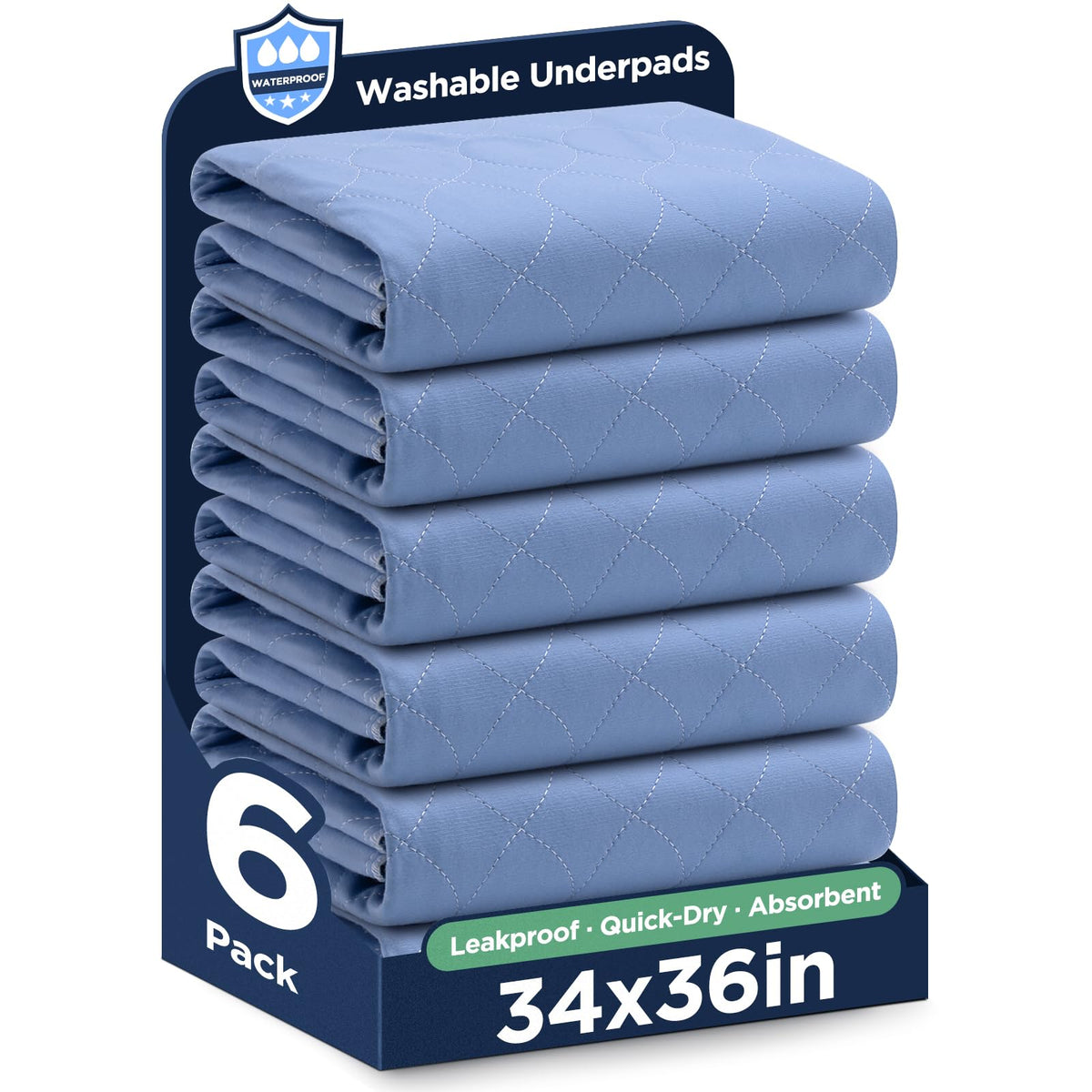 Brosive washable bed pad 34x36 blue top view protects bedding