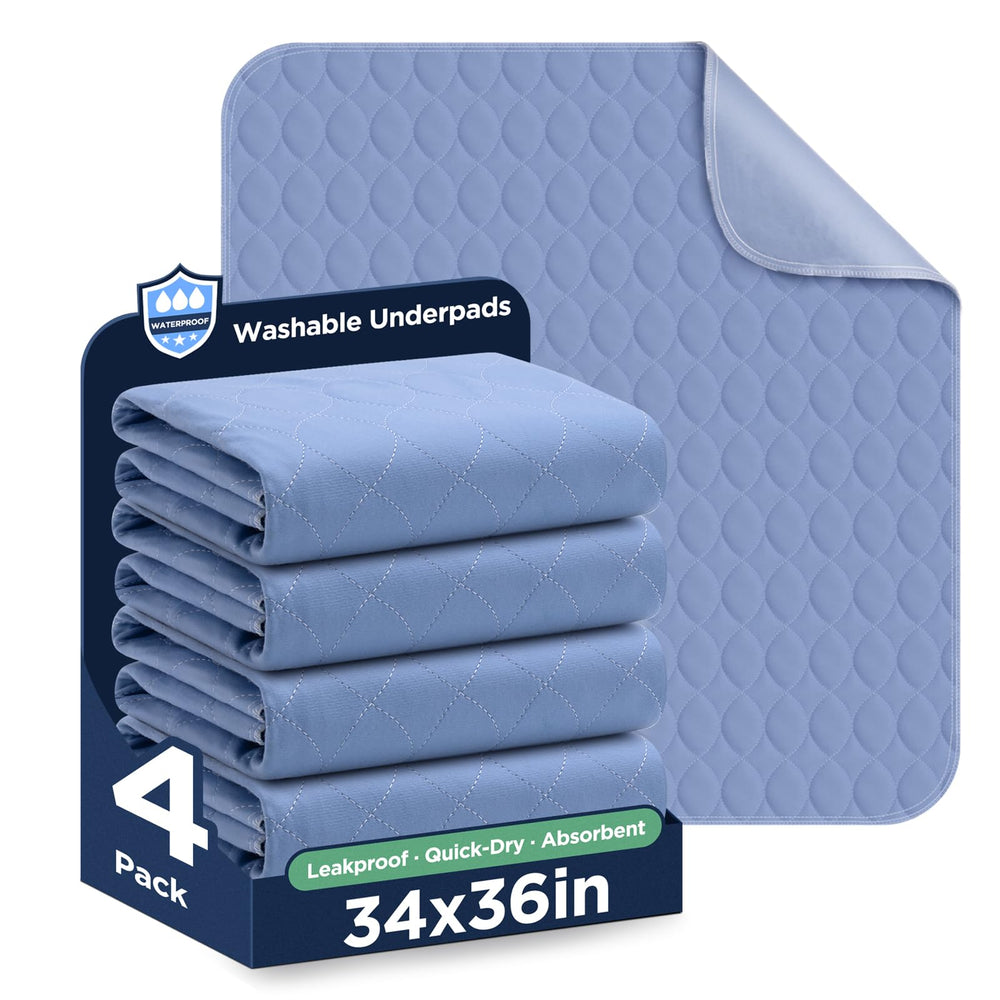 Brosive washable bed pad blue, top view, protects bedding from spills.