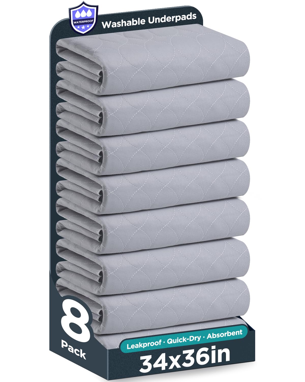 Brosive washable bed pad folded for compact setup and quick protection.