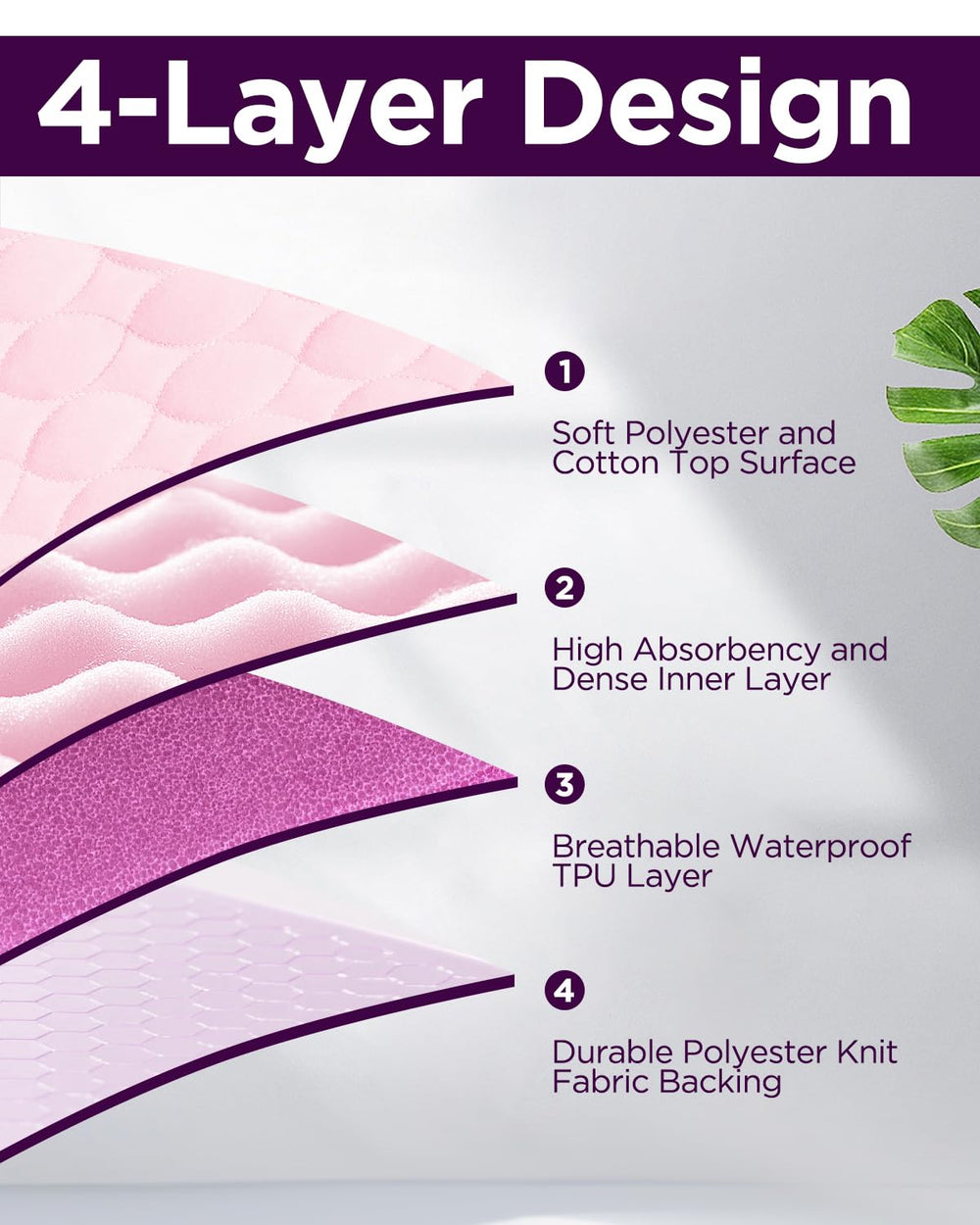 Brosive pink bed pad 36x52 folded view for storage.
