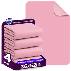 Brosive pink bed pad 36x52 top view, four-pack, full coverage.