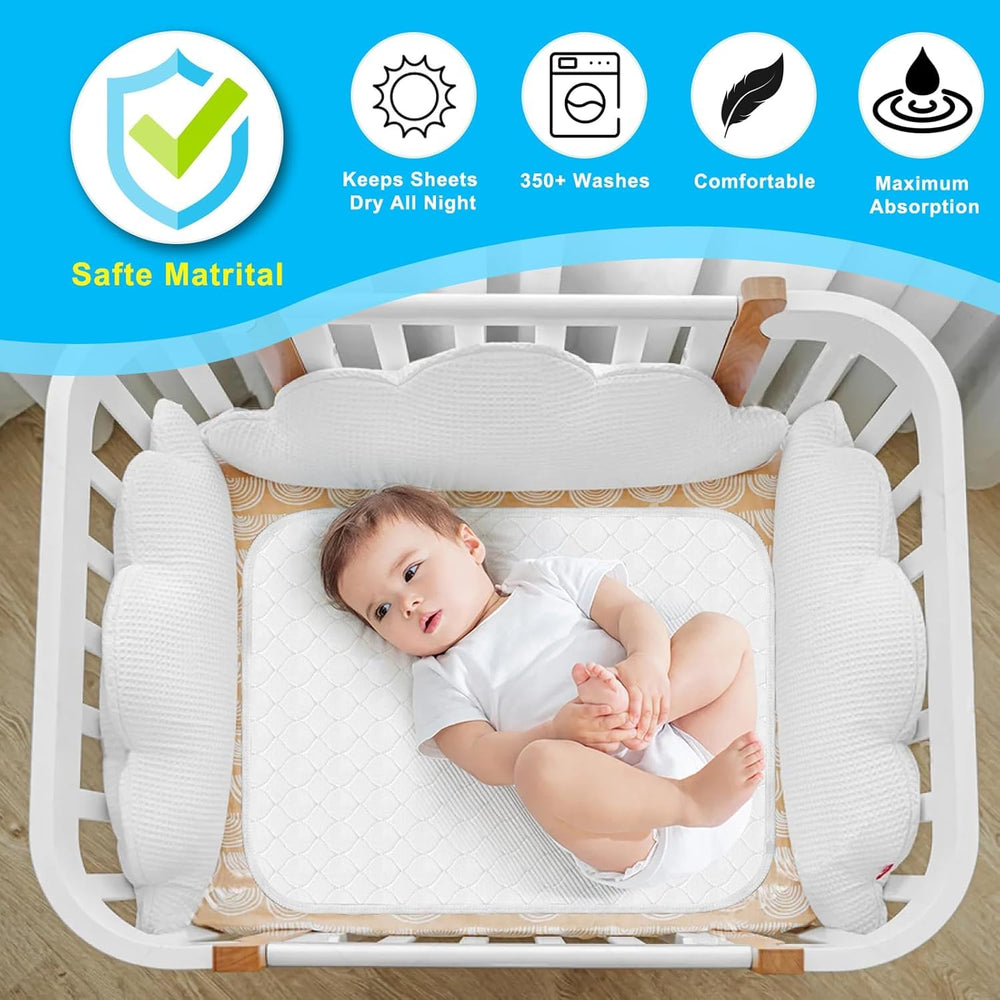 Brosive four-layer absorbent pad keeps sheets dry during leaks.