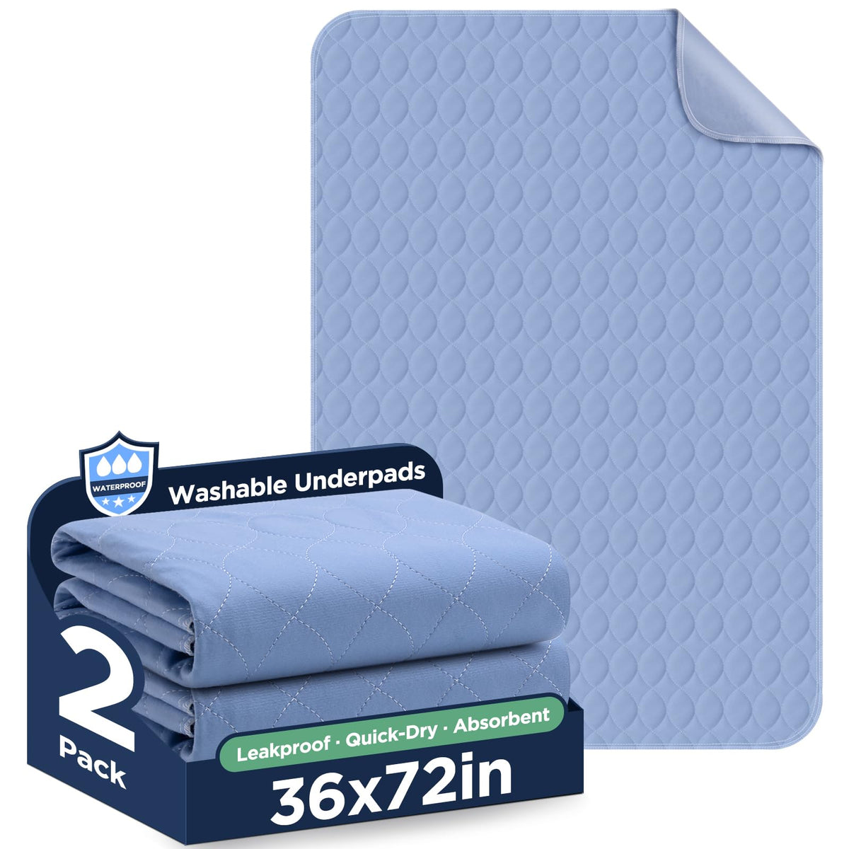 Brosive washable bed pad with high absorption for fast spill containment.