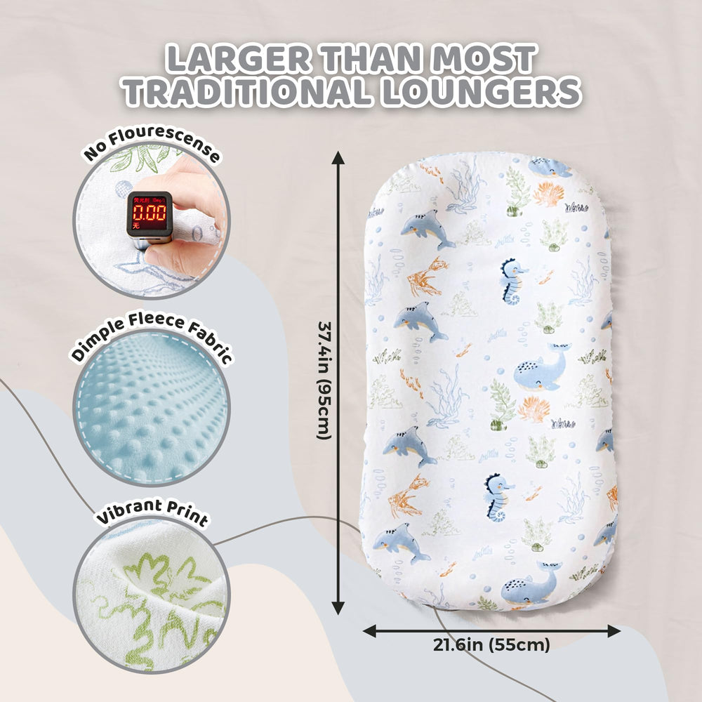 BRUNEES baby nest lounger blue anti-startle-straps, helps calm newborns.