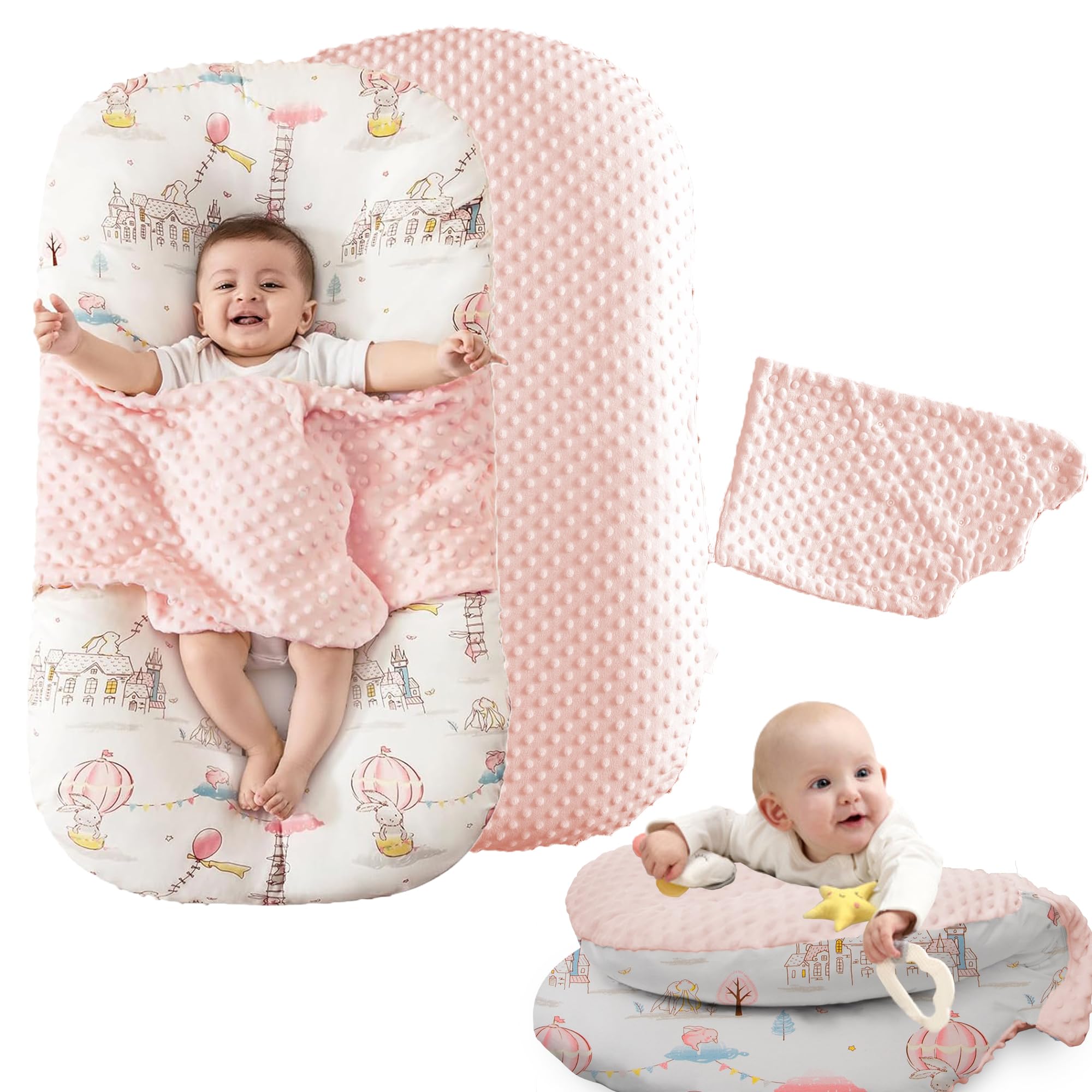 BRUNEES baby nest pink lounger close-up highlighting soft fabric for newborn comfort