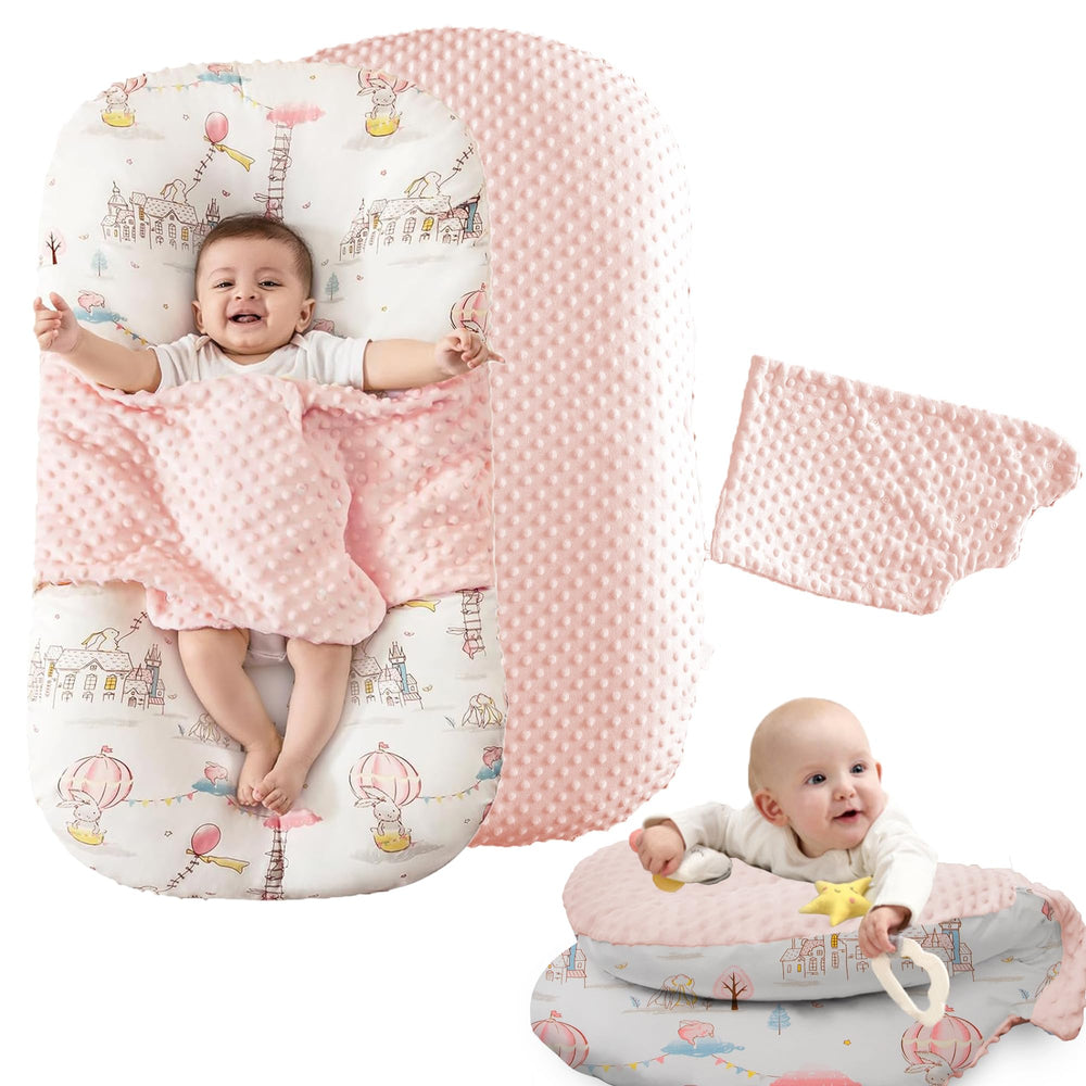 BRUNEES baby nest pink lounger close-up highlighting soft fabric for newborn comfort