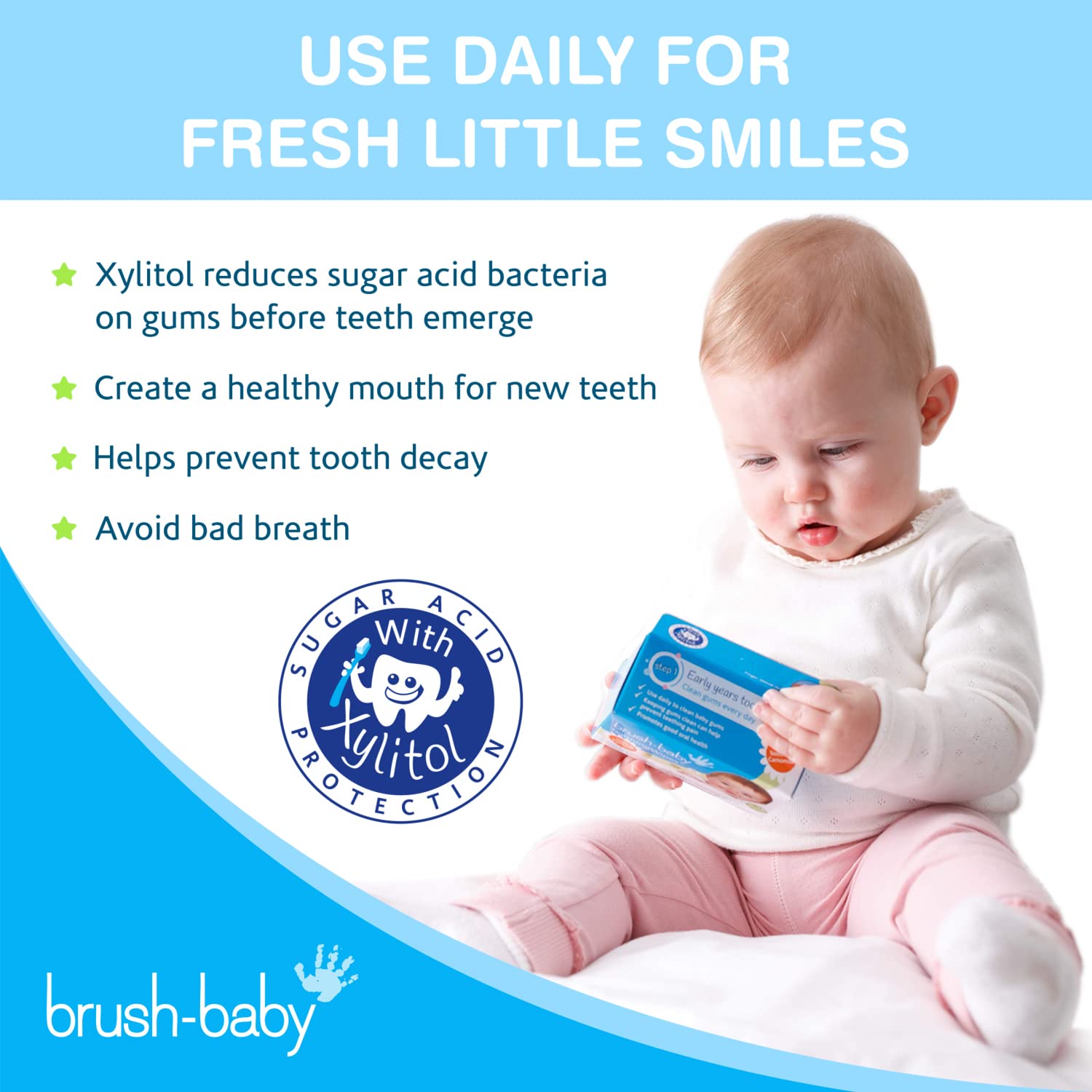 Brush Baby teething relief wipes kid-friendly design for caregiver use
