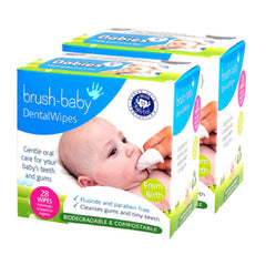 Brush Baby Teething Relief Wipes on finger, soothing gums and preventing bottle breath.