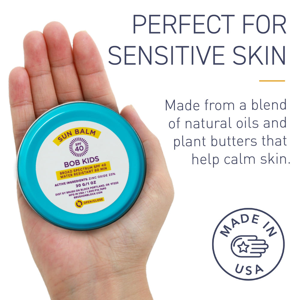 Bob Kids Balm applied on skin for quick sun coverage.