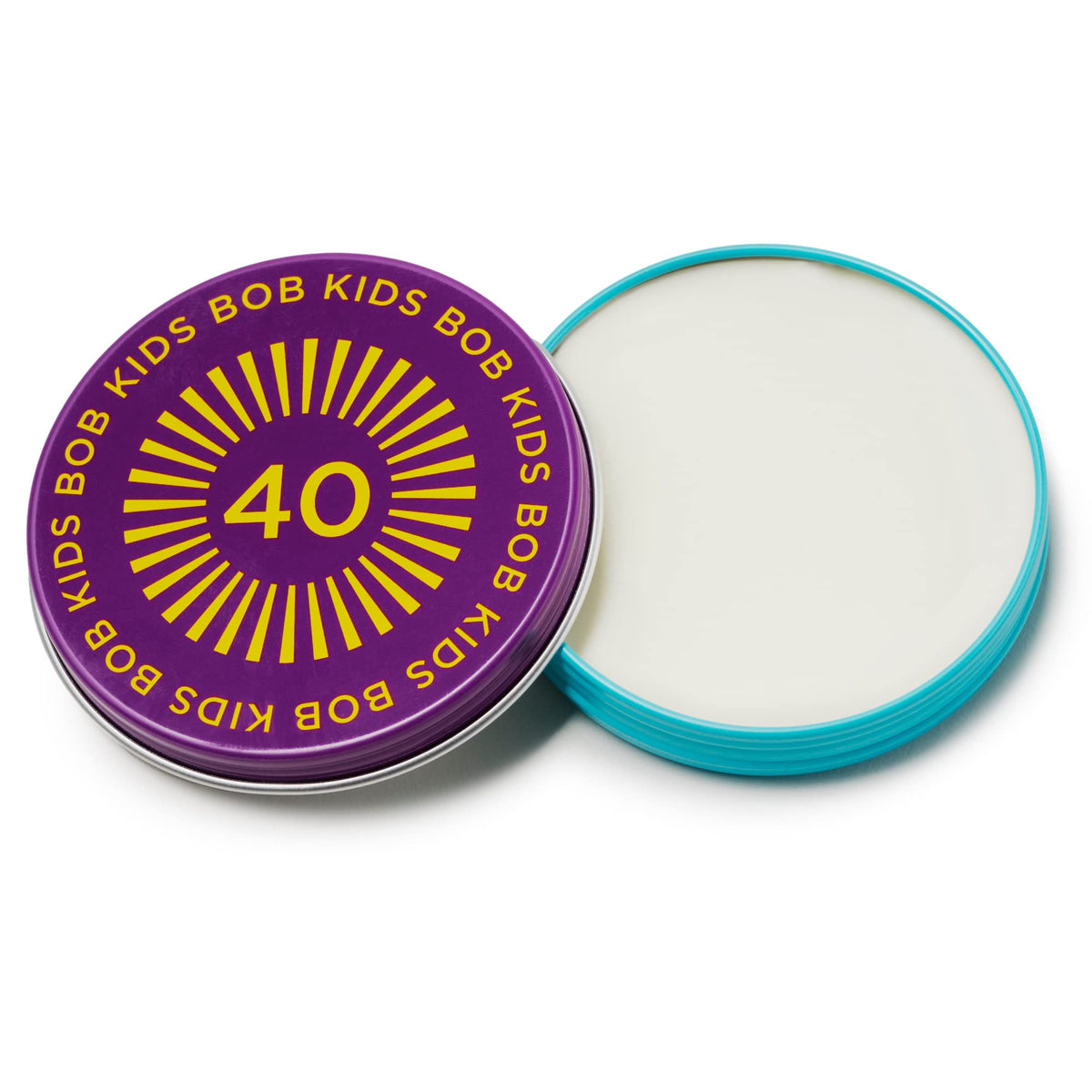 Brush On Block BOB Kids Balm SPF 40 tin for easy family sun protection.