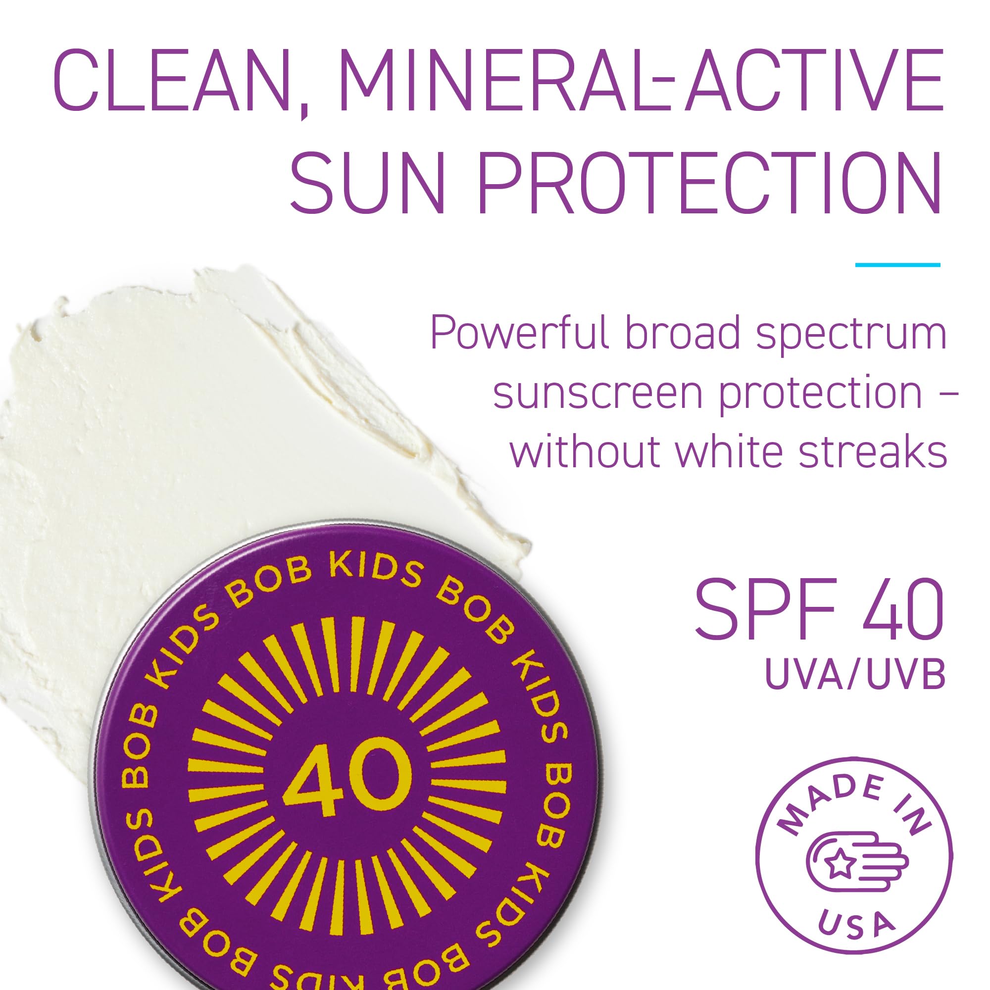 BOB Kids powder sunscreen swatch shows smooth mineral coverage