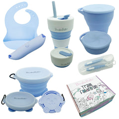 BrushinBella collapsible silicone baby bowl for travel meals and mess-free feeding.
