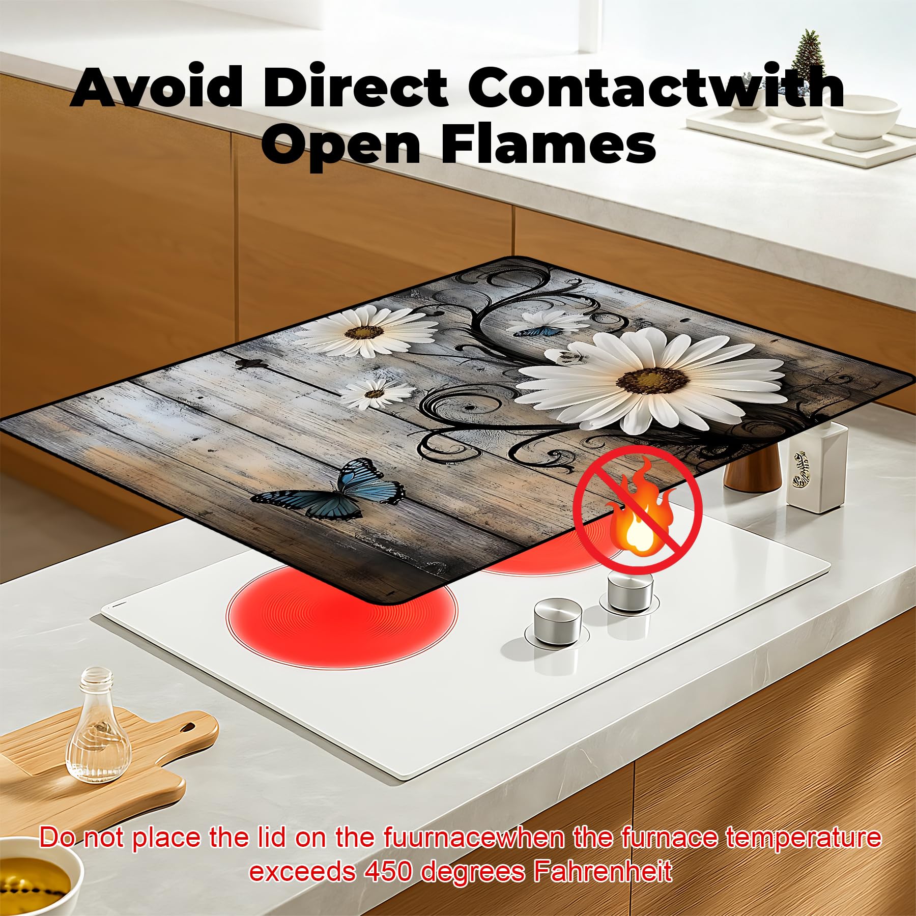 BSFHH Daisy heat resistance up to 400°F protects stove surfaces.