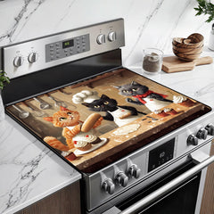 BSFHH heat-resistant glass stove top cover on stove surface, adds prep space.