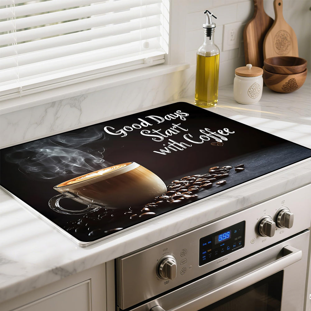 BSFHH heat-resistant glass stove top cover protecting surface and expanding prep space.