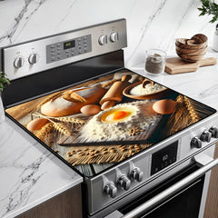 BSFHH heat-resistant glass top cover in close-up guarding stovetop from scratches with anti-slip coating.