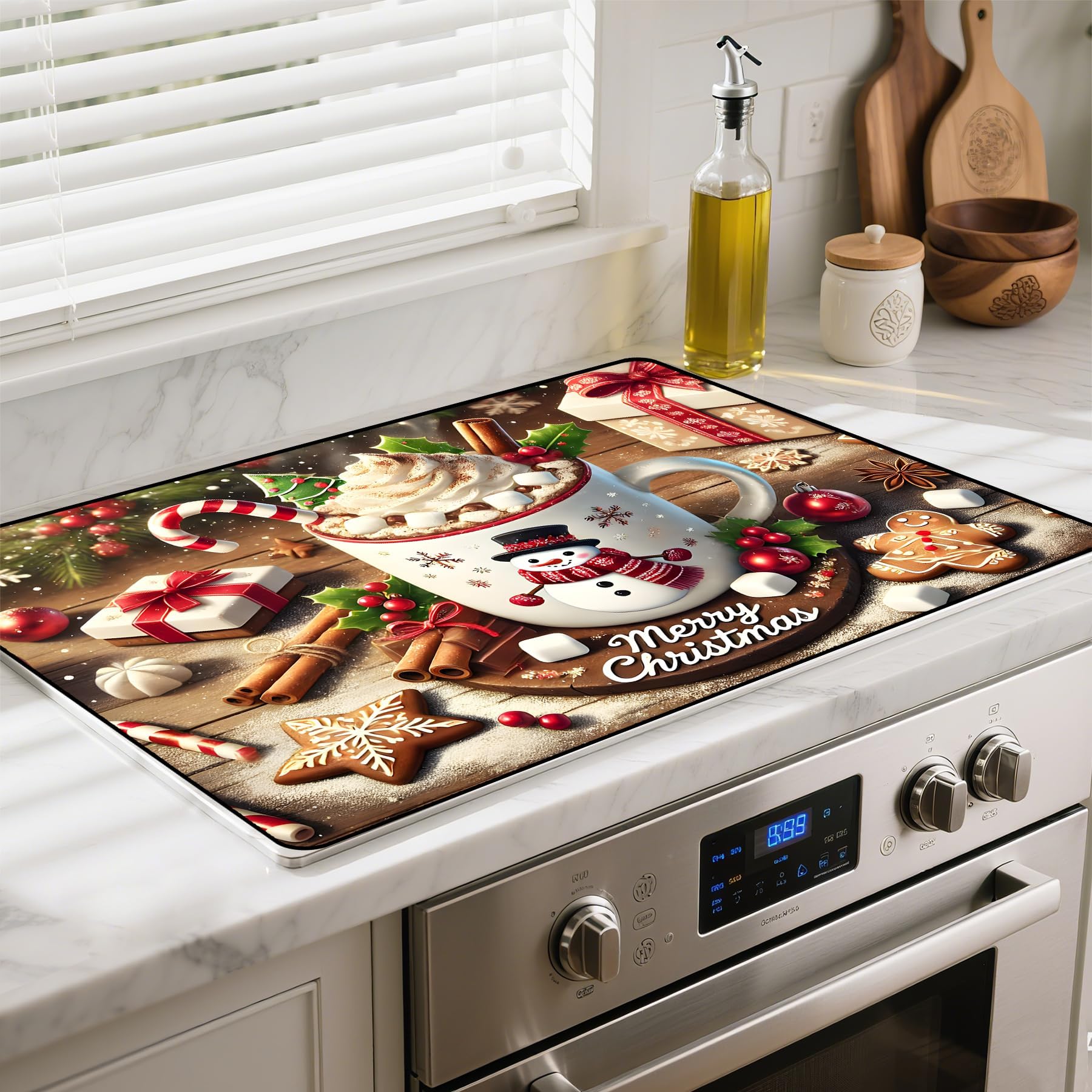 BSFHH heat-resistant stove top cover on stove surface protecting from spills and scratches.