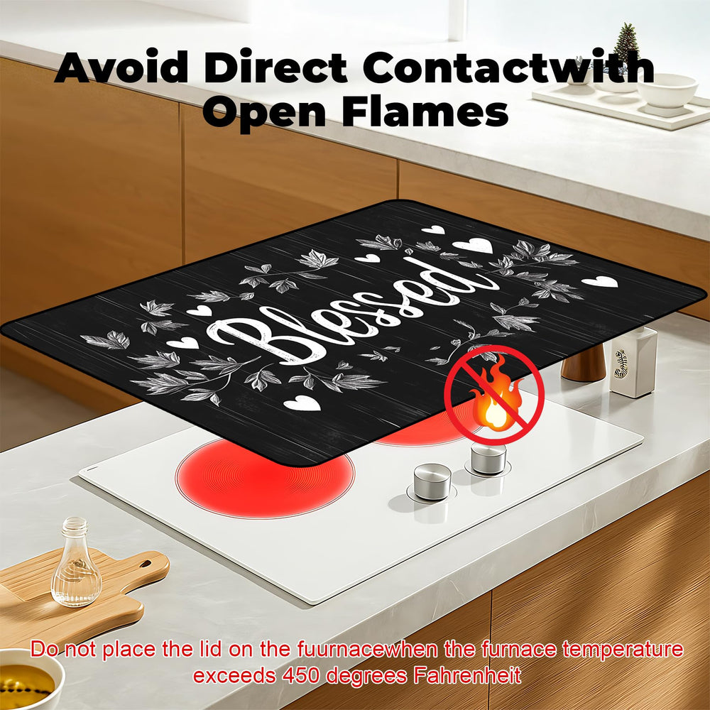 BSFHH stove top cover in use protecting counter from spills during cooking.