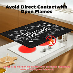 BSFHH stove top cover in use protecting counter from spills during cooking.