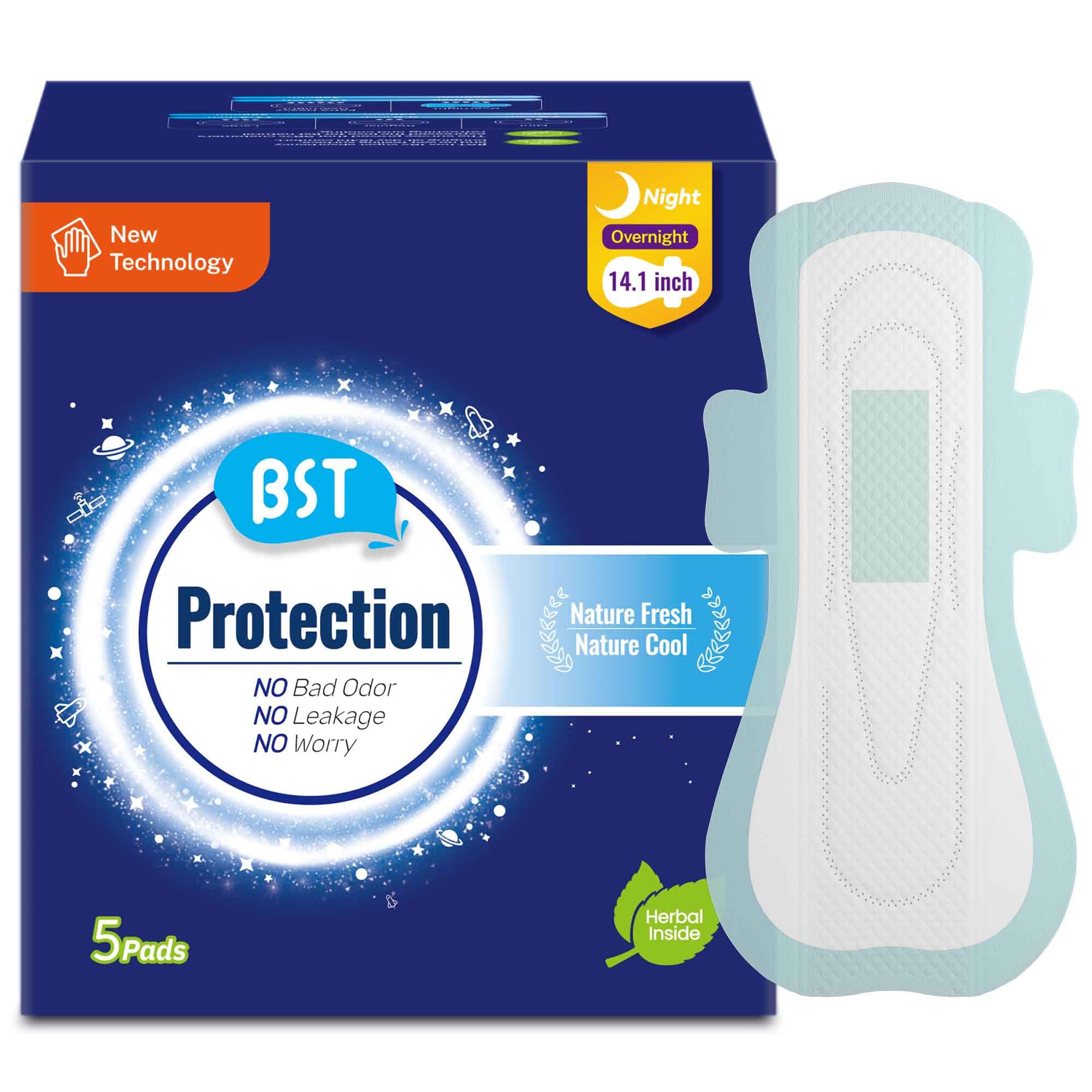 ßST#protection heavy flow overnight pad packaging shows discreet night protection
