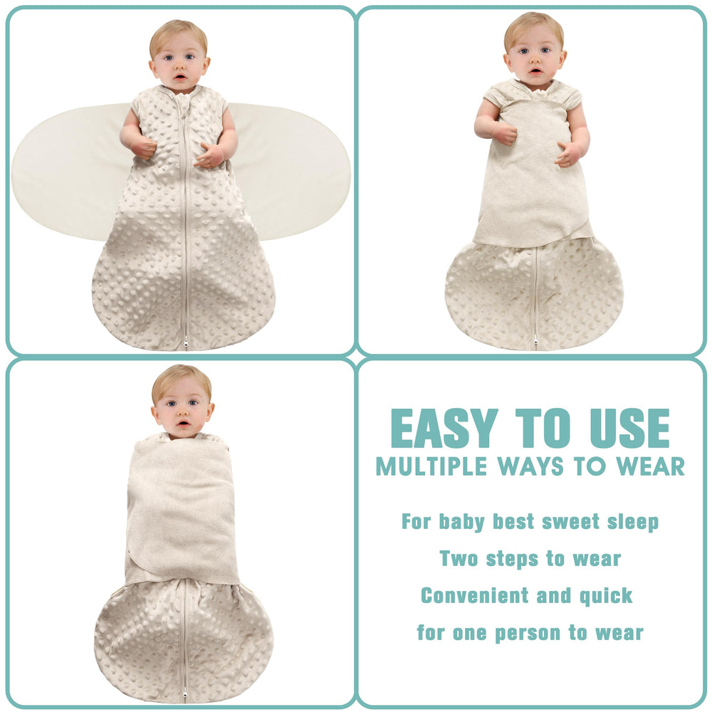 BSTOPPT three-way swaddle in action arm-in and arm-out