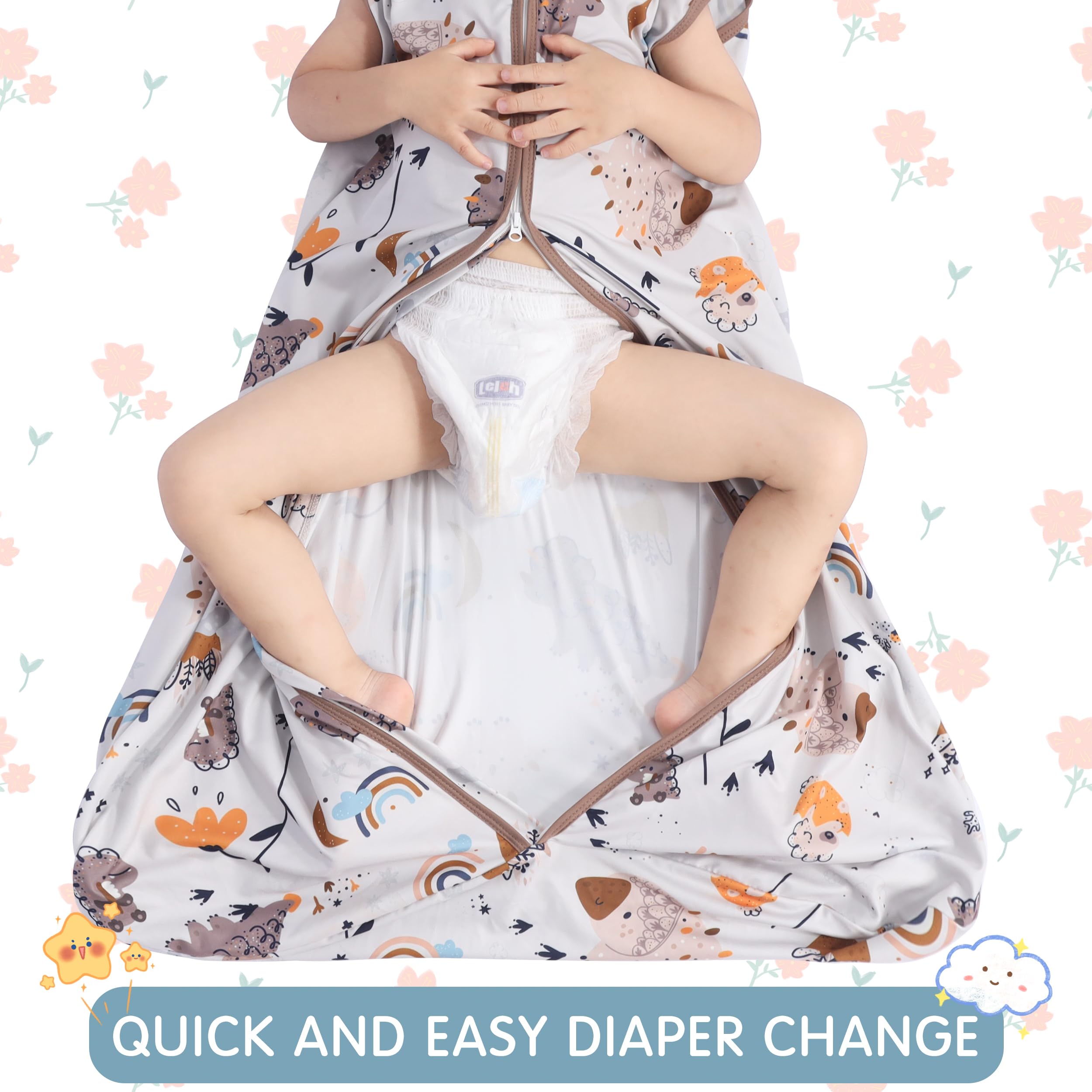 BSTOPPT sleep sack with two-way zipper enables quick night diaper changes.