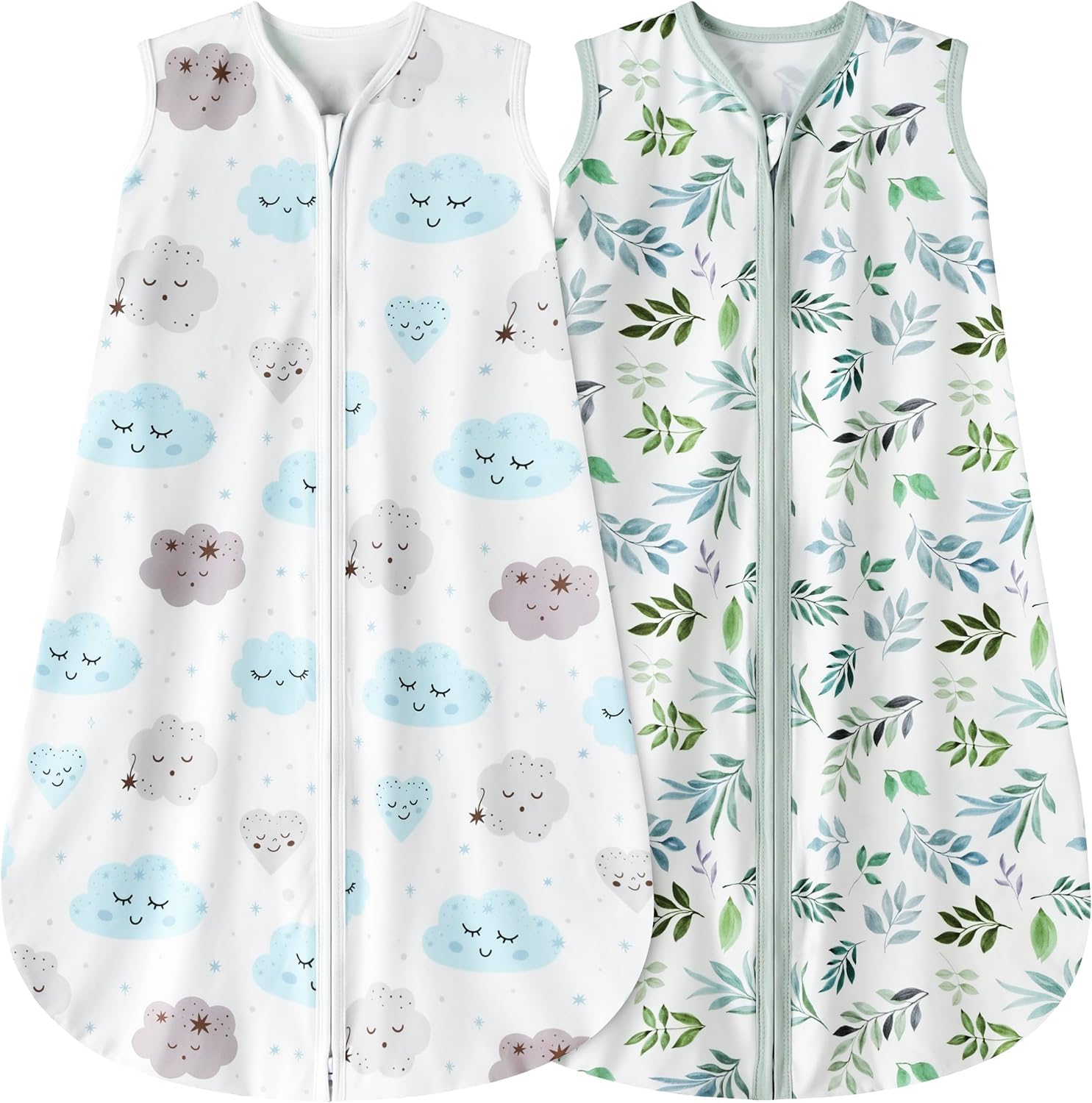 BSTOPPT newborn sleep sack in leaf and clouds fabric delivers soft, breathable warmth.