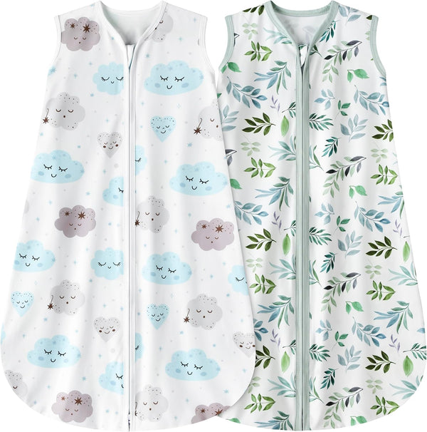 BSTOPPT newborn sleep sack in leaf and clouds fabric delivers soft, breathable warmth.