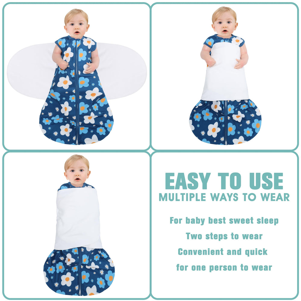 BSTOPPT sleep sack swaddle wings demonstrates three-way swaddle for flexible soothing.
