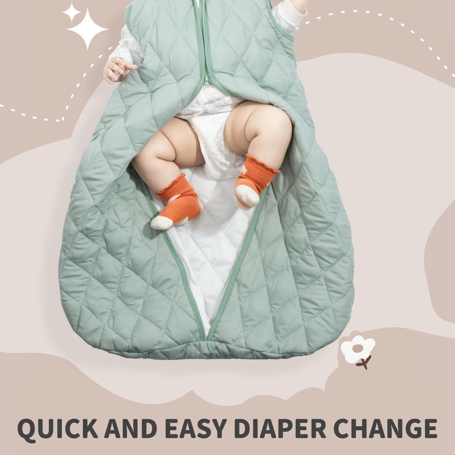 BSTOPPT two-way zipper enables easy night-time diaper changes.