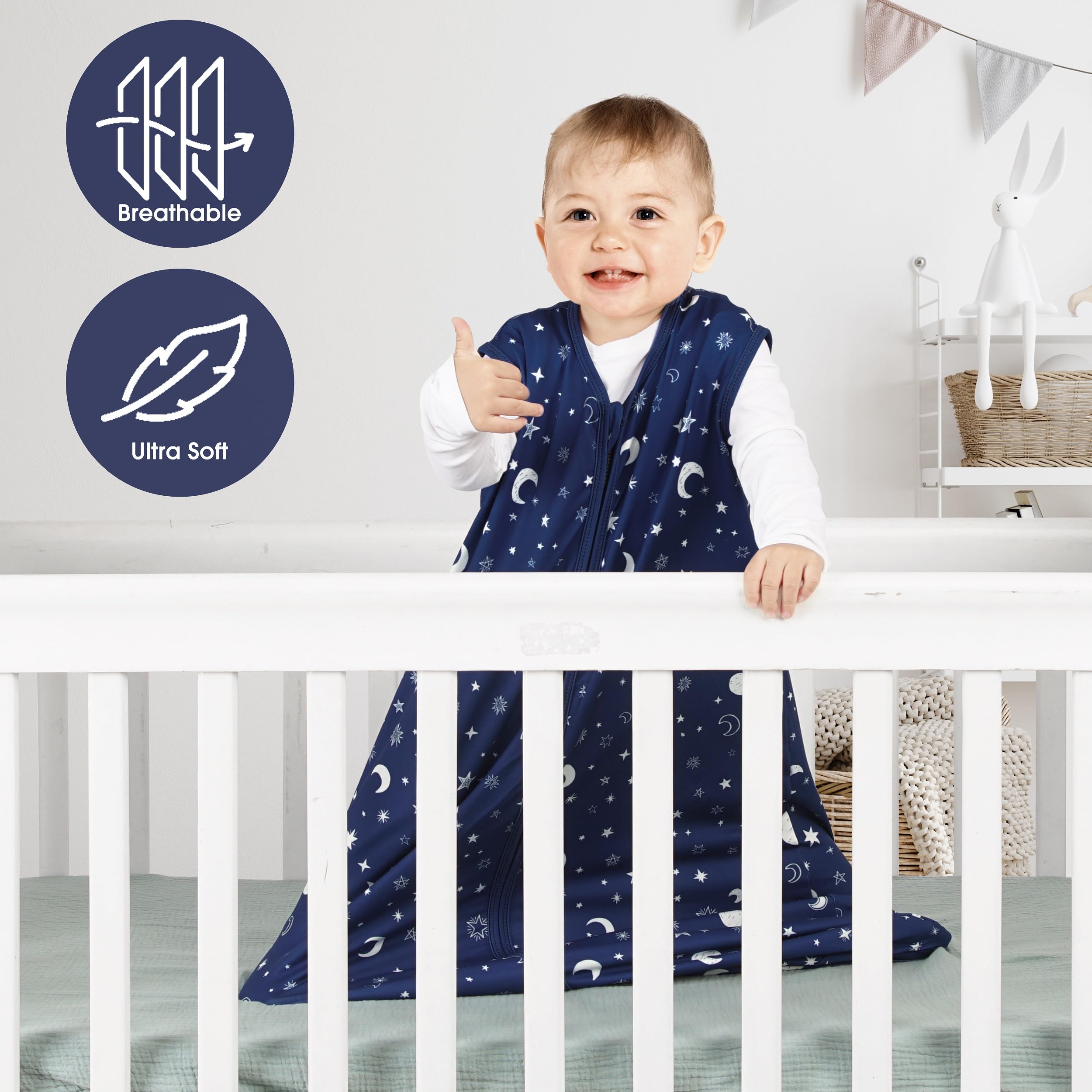 BSTOPT sleep sack with clouds design, breathable and gentle on skin.