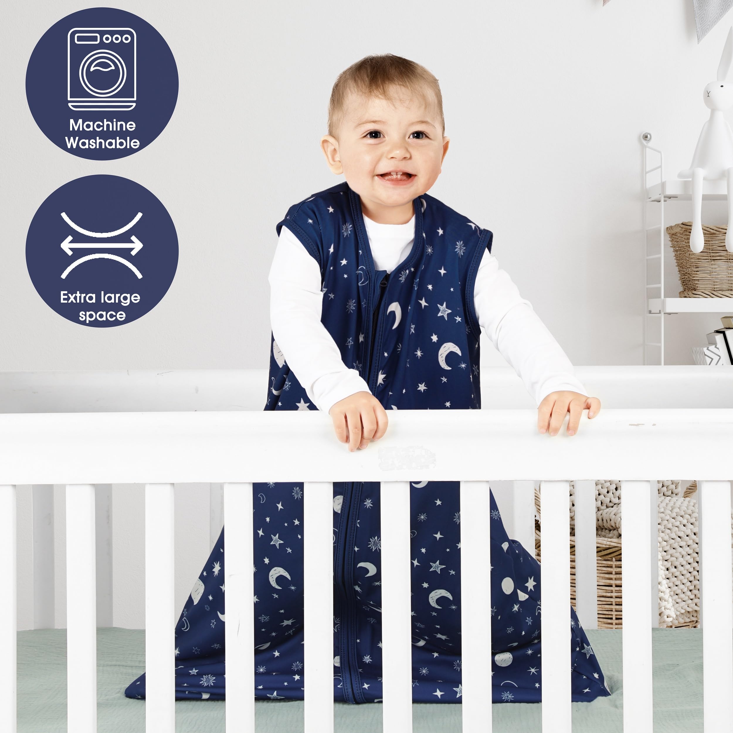 BSTOPT starry sky sleep sack offering roomy leg space for movement.