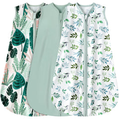 BSTOPT sleep sack in banana-leaf-green print keeps baby warm and cozy.