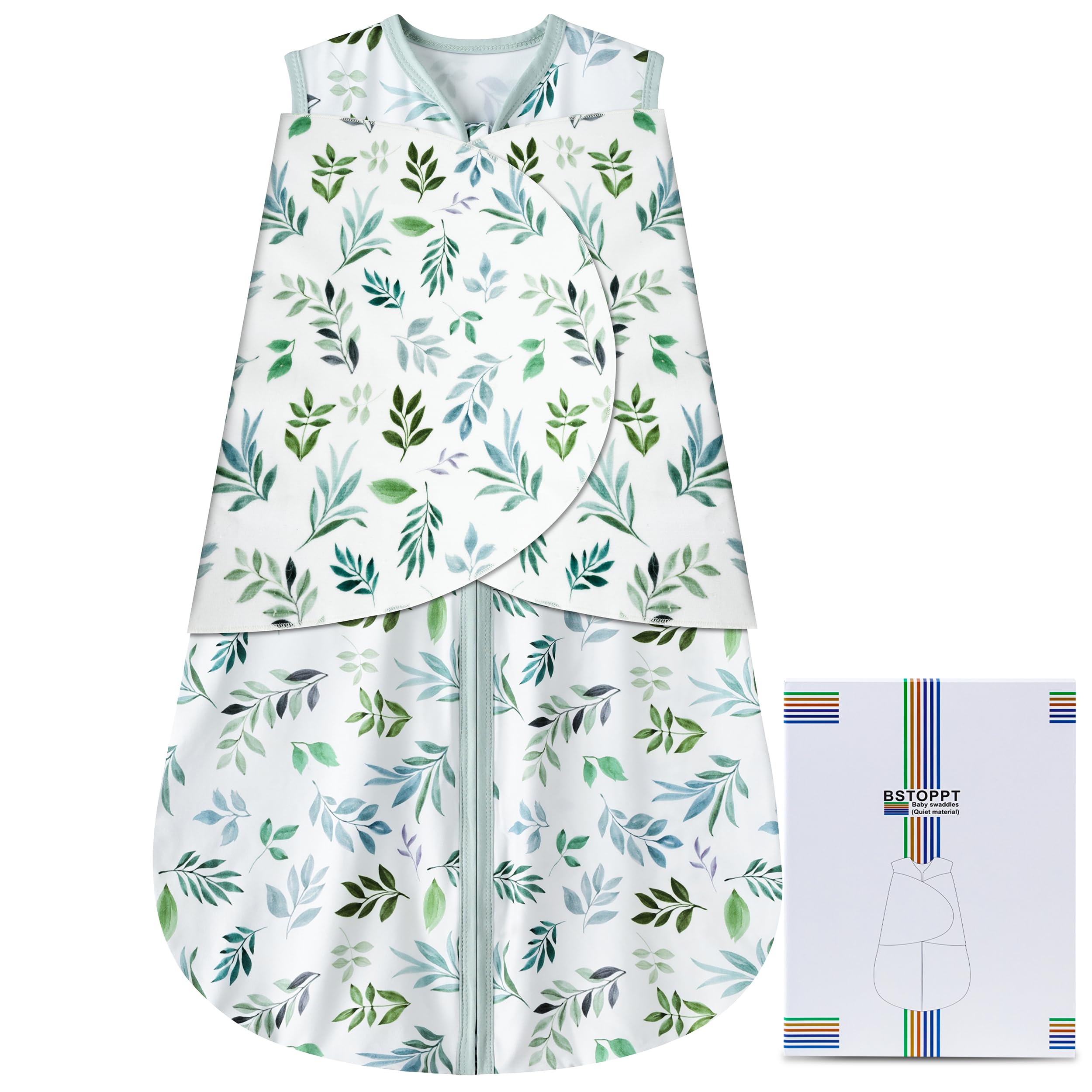 BSTOPPT newborn sleep sack leaf-pattern front view for a cozy, breathable crib.