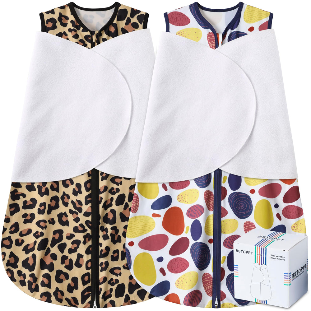 BSTOPPT newborn sleep sack with leopard pattern offers cozy, safe swaddling for naps.