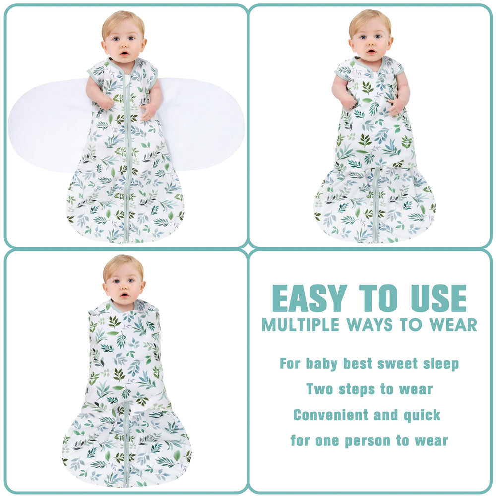 BSTOPPT three-way swaddle view shows arm-in and arm-out options.