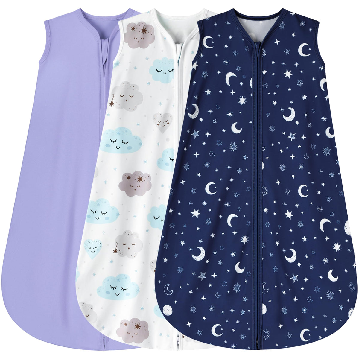 BSTOPT purple sleep sack flat lay shows soft rayon cotton for gentle skin comfort.