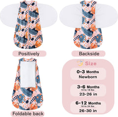 Bottom reverse zipper allows easy diaper changes without unswaddling.