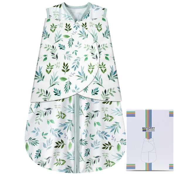 BSTOPPT sleep sack with leaf pattern keeps baby cozy and safe from loose blankets.