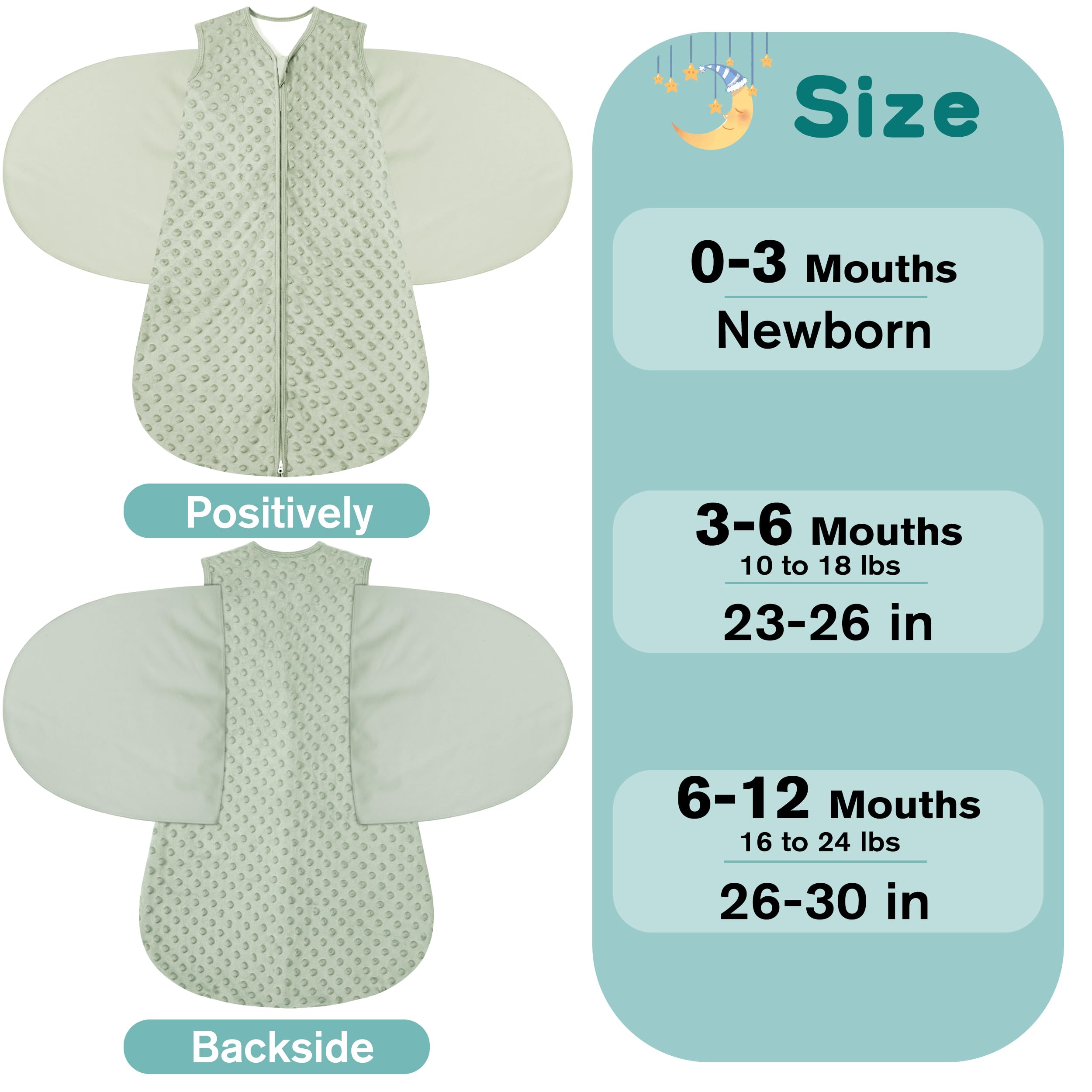 BSTOPT Inverted-zip design enables easy diaper changes without unswaddling.