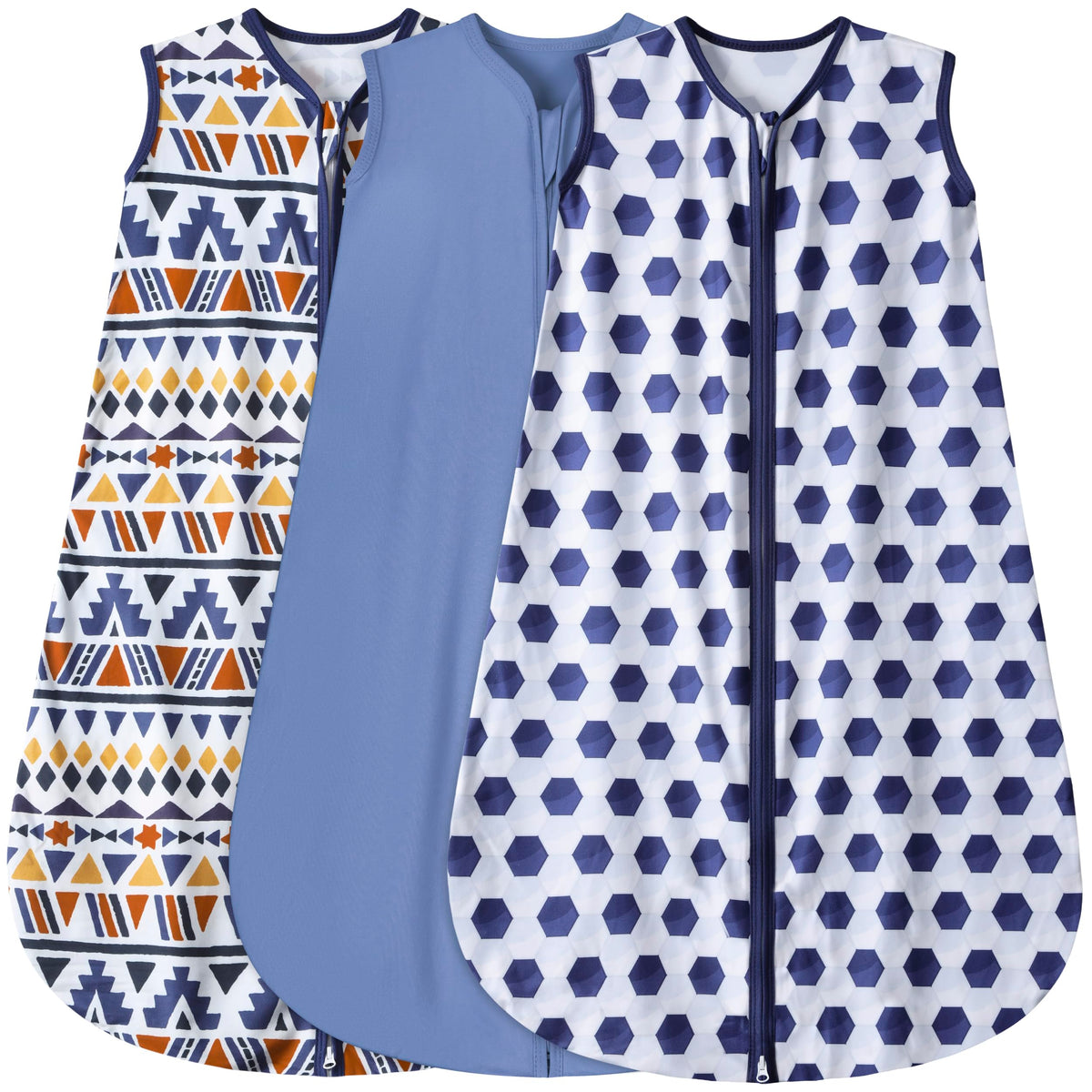BSTOPPT baby sleep sack blue soccer triangles 18-24m, soft rayon cotton.