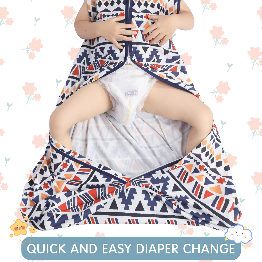BSTOPPT blue sleep sack, two-way zipper for easy diaper changes.