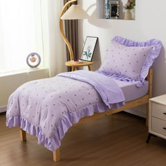 Btargot toddler ruffle bedding set fitted sheet fits snugly on standard toddler bed.