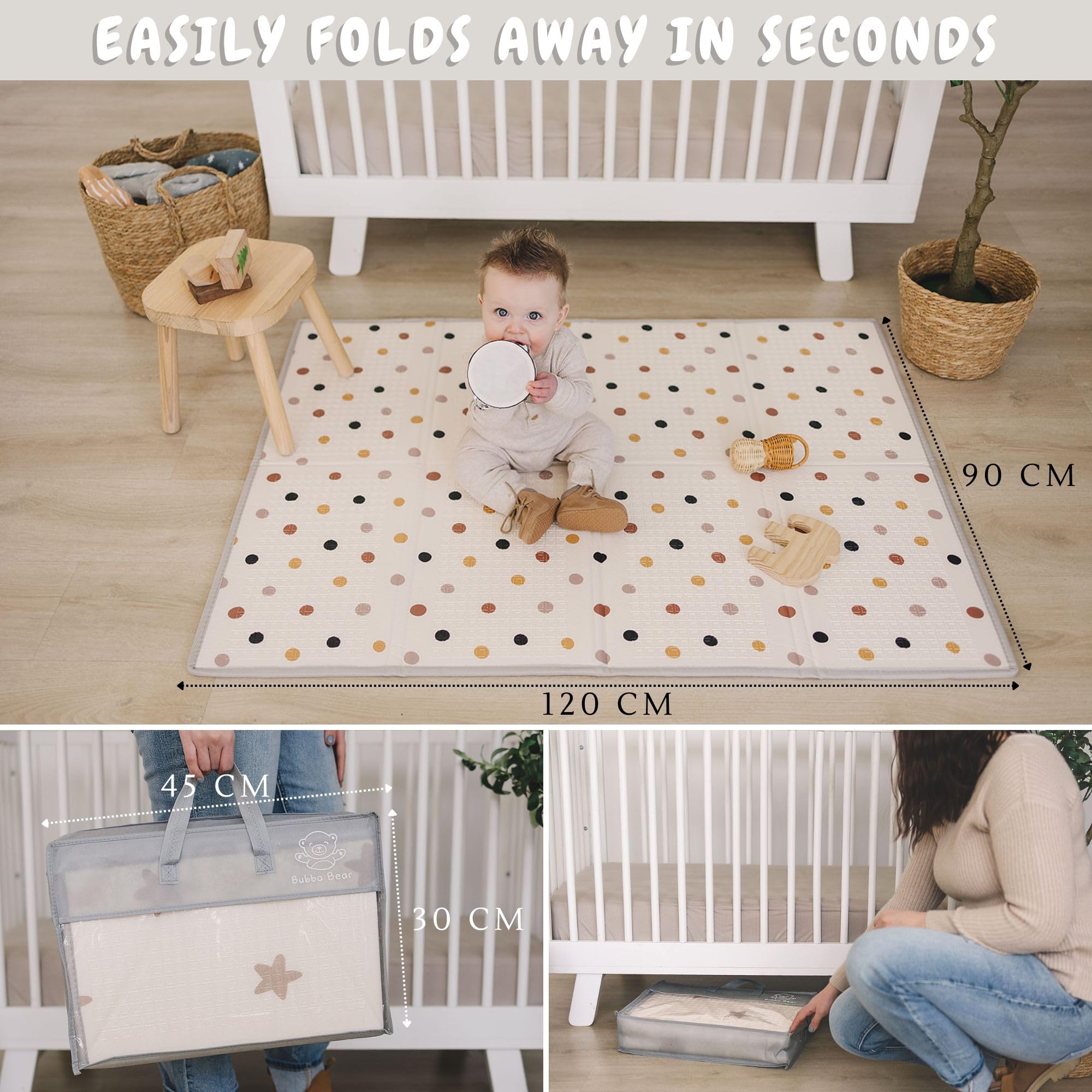 Bubba Bear generous 47 by 35 inch play area for crawling.