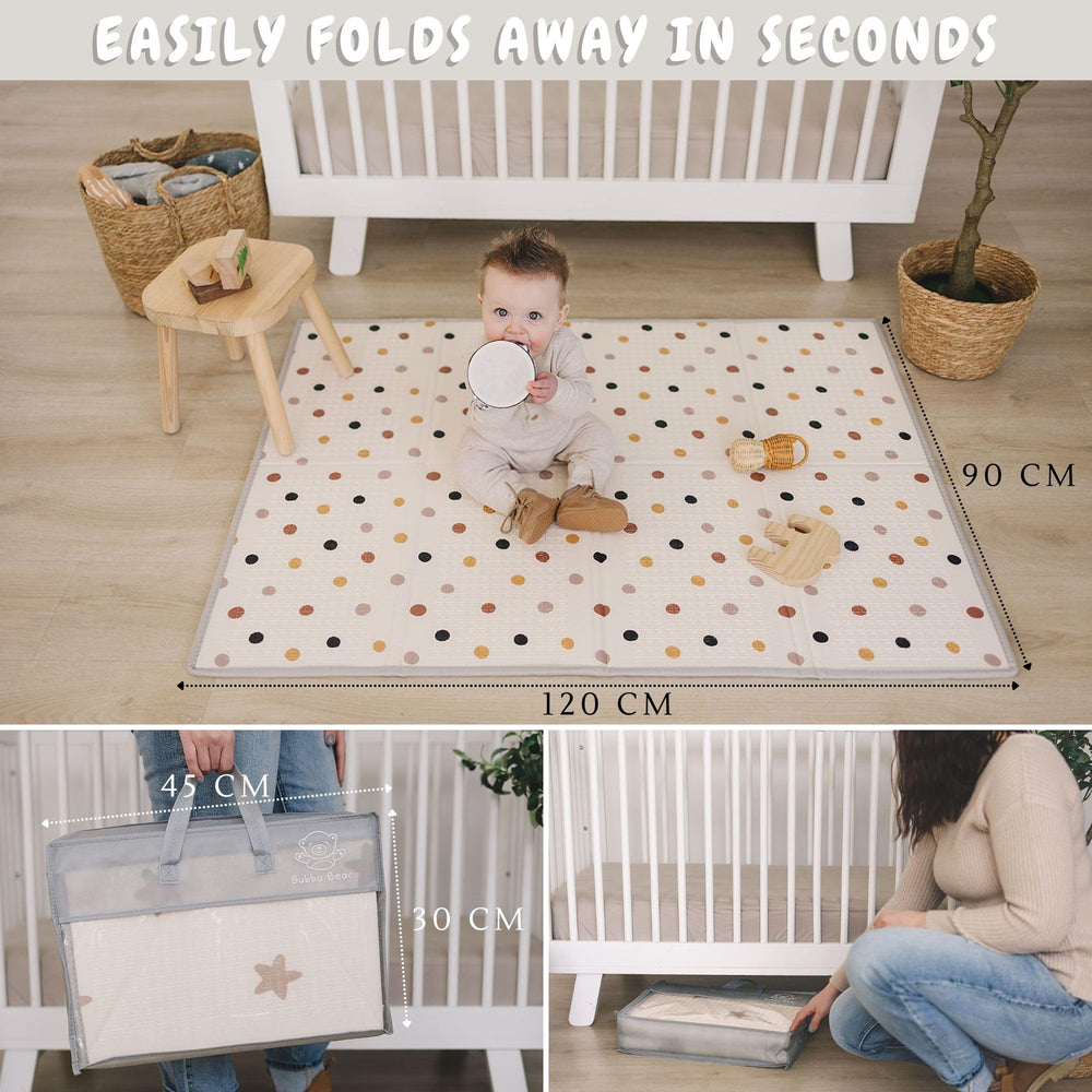 Bubba Bear generous 47 by 35 inch play area for crawling.