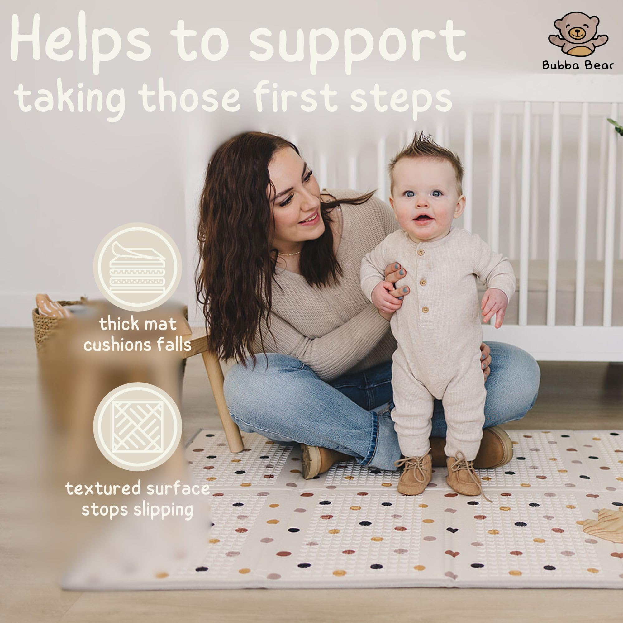 Bubba Bear portable play area mat folds for travel and storage.