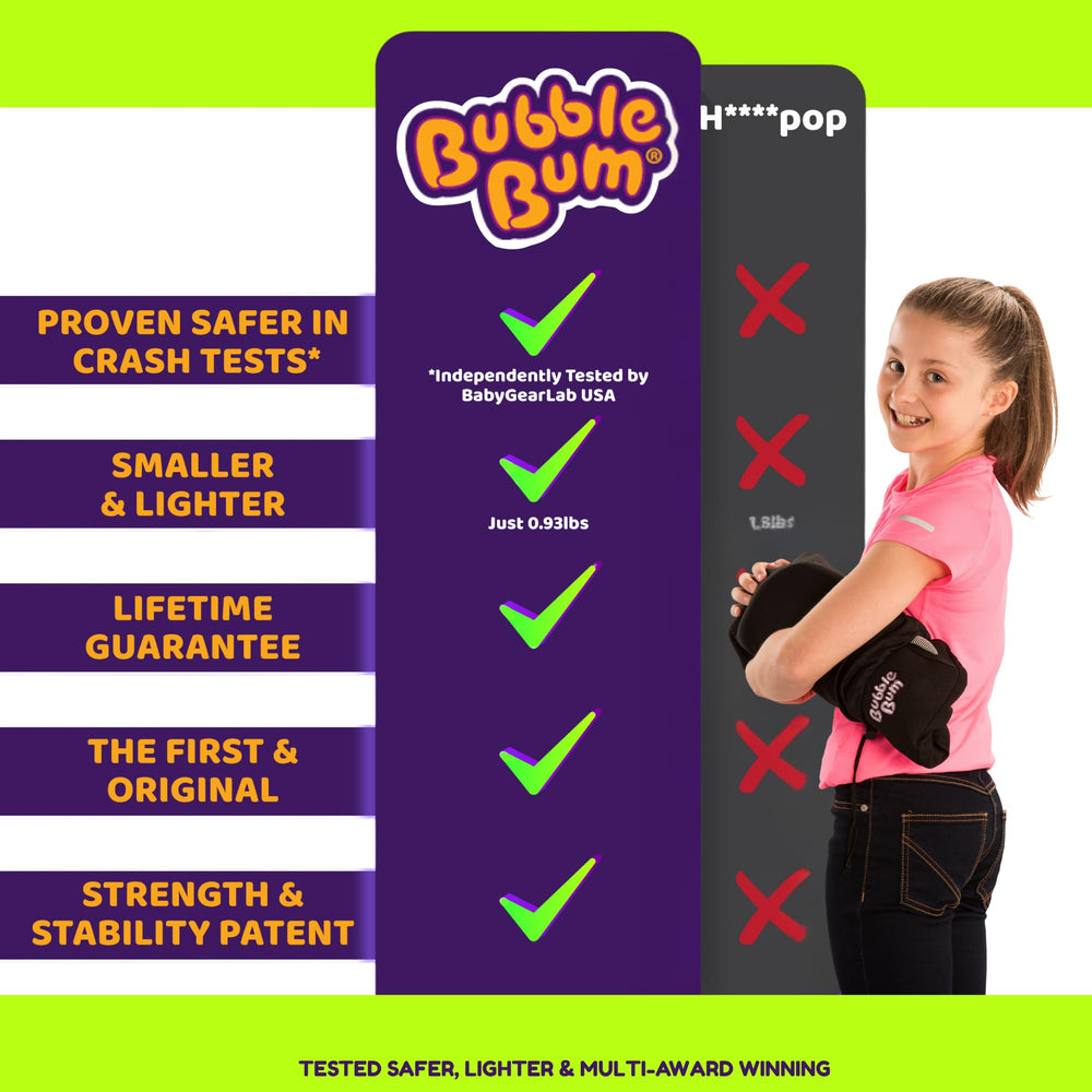 BubbleBum inflatable booster seat unfolded in car for quick seating