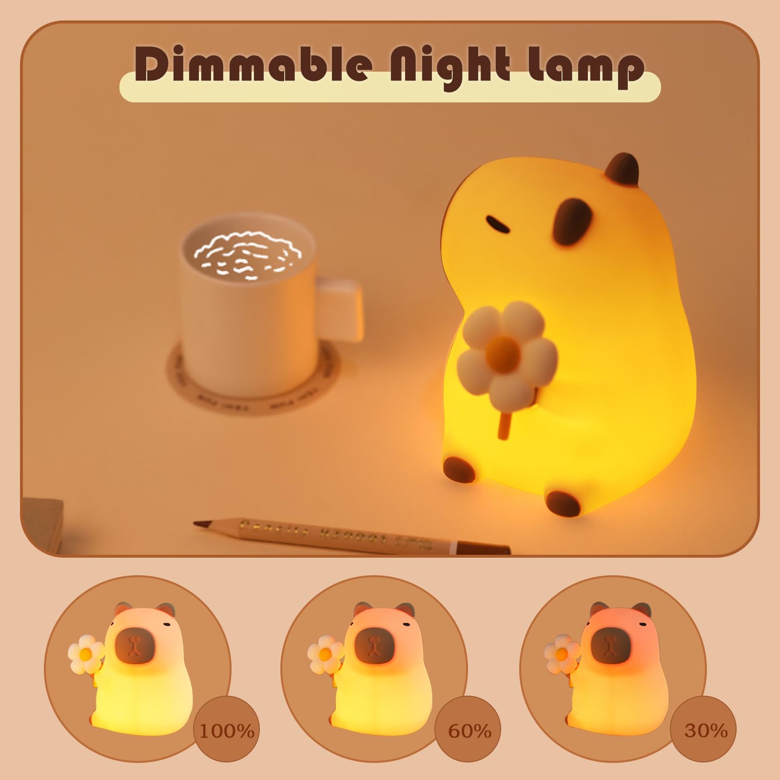 Bubbleimage capybara night light offers multicolor options for mood lighting.